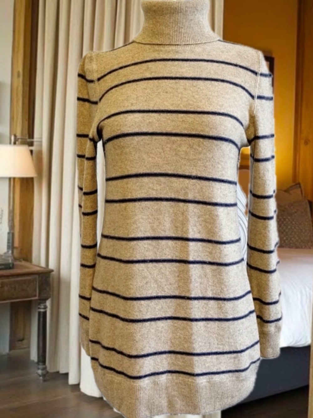 Vintage 2000’s Juicy Couture Cashmere/Wool Striped Navy/Tan Turtleneck Sweater